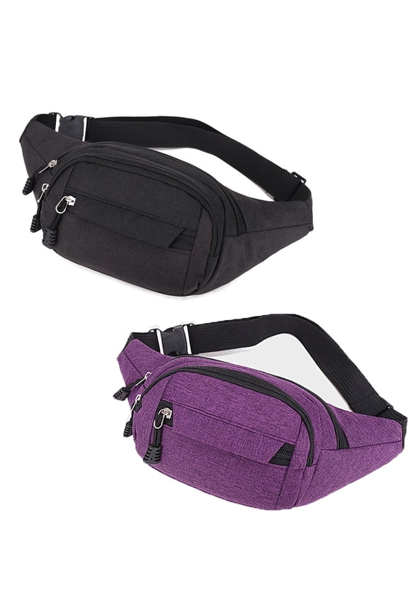 2 Pack Fanny Packs for Men and Women Waist Bag with 3-Zipper Pockets Bum Bag Waist Pack Water Resistant Sports Waist Pack Bag Bum Bag for Running, Travel, Walking, Hiking color*2