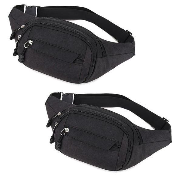 2 Pack Fanny Packs for Men and Women Waist Bag with 3-Zipper Pockets Bum Bag Waist Pack Water Resistant Sports Waist Pack Bag Bum Bag for Running, Travel, Walking, Hiking BLACK*2