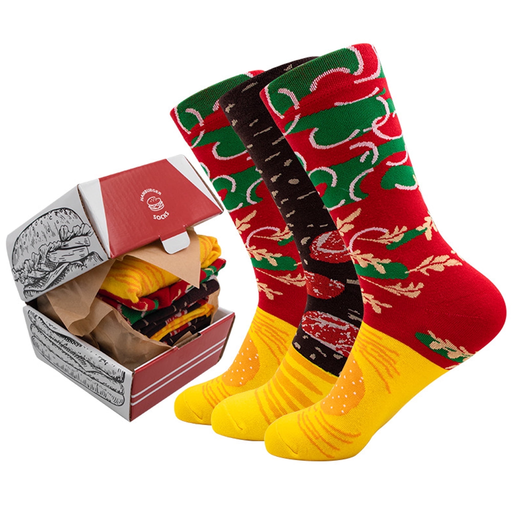 NKZNKZ Funny Socks for Man Funny Hamburger Socks Hamburger Patterned Gift Boxed Socks Comfortable Breathable Man Socks Gifts for Men Sushi Lovers, Birthday, Christmas Gift Idea size8-12