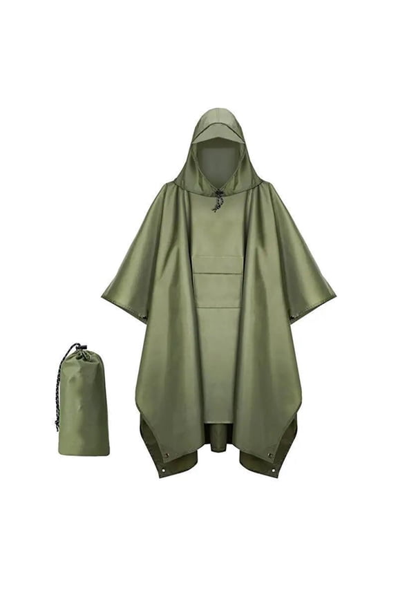 Hooded Rain Poncho for Adult Raincoat with Pocket Lightweight Waterproof Unisex Raincoat Jacket for Hiking GREEN