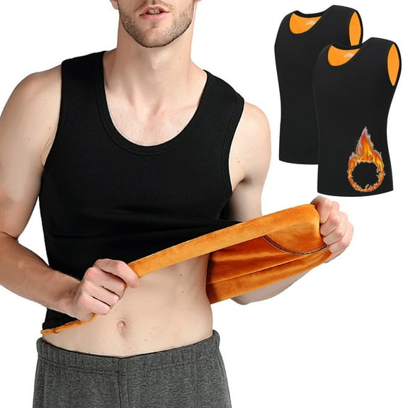 NKZNKZ Men's Fleece Lined Undershirt Tank Thermal Tank Top for Men Winter Warm Fleece Lined Underwear Slim Fit Soft Lightweight Thermal Underwear Tops SIZE L 2 pack