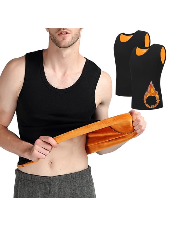 Men's Fleece Lined Undershirt Tank Thermal Tank Top for Men Winter Warm Fleece Lined Underwear Slim Fit Soft Lightweight Thermal Underwear Tops SIZE XL 2 pack