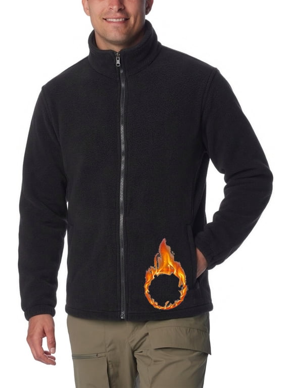Men's Full-Zip Polar Fleece Jacket Men's Value Fleece Jacket Men's Fashion Winter Casual Fleece black L