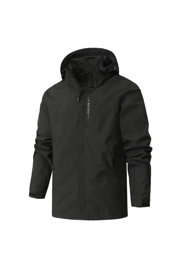 Men's Jacket Waterproof Coat Men's Lightweight Softshell Jacket with Hood Waterproof Lined Windbreaker Outdoor Coat for Hiking Black SIZE:M