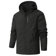 NKZNKZ Mens Jacket Waterproof Coat Mens Lightweight Softshell Jacket with Hood Waterproof Lined Windbreaker Outdoor Coat for Hiking Black SIZES