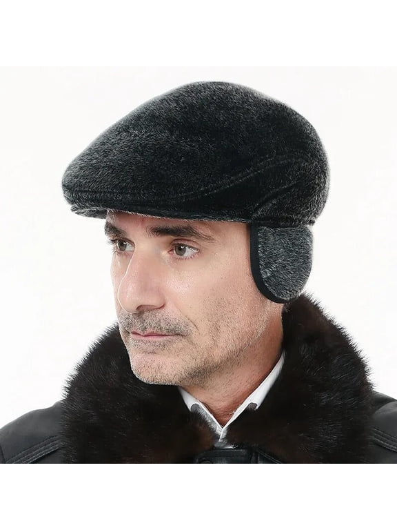 Men's Newsboy Caps Felt Warm Beret Newsboy Hats for Men Outdoor Ear Cover Wool Blend Beret Hunting Hat with Brim