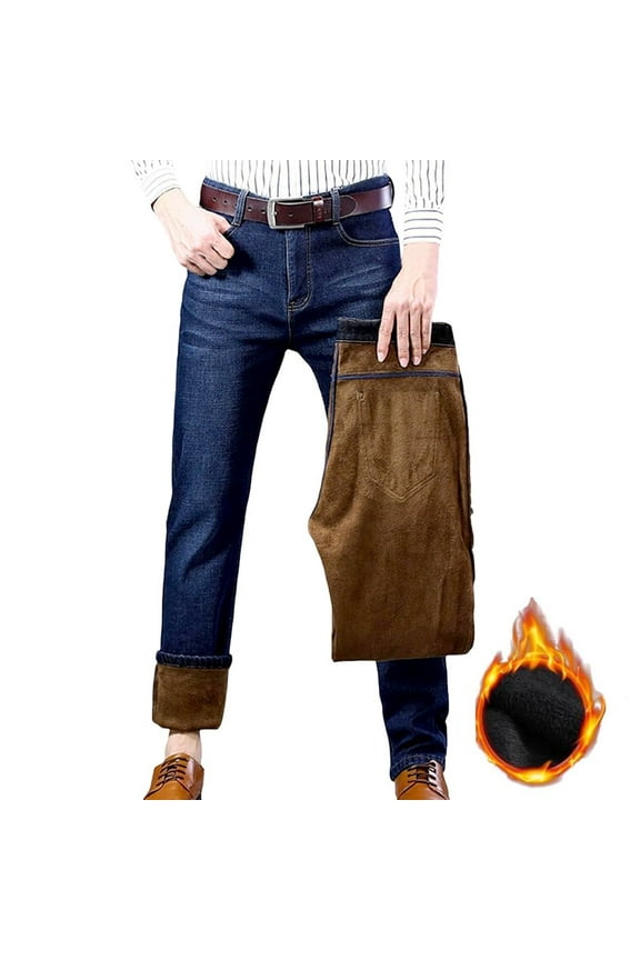 Men's Thermal Fleece Lined Jeans Pants Jeans for Men Male Fleece Warm Lined Winter Winter Thermal Warm Flannel Stretch Jeans SIZE:32