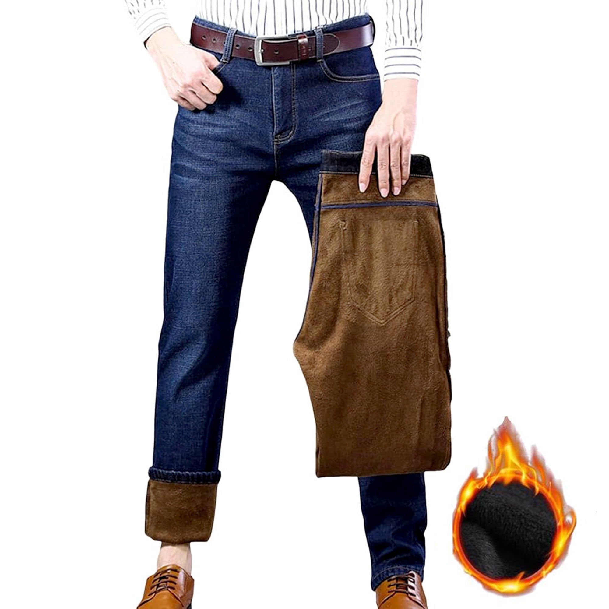 Men's Thermal Fleece Lined Jeans Pants Jeans for Men Male Fleece Warm Lined Winter Winter Thermal Warm Flannel Stretch Jeans SIZE:34