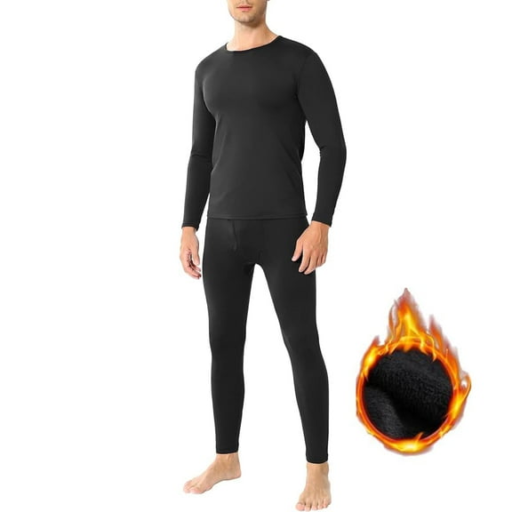NKZNKZ Men's Winter Thermal Top and Bottom with Fleece Thermal Underwear for Men Polyester Top Bottom Underwear set for Cold Weather SIZE:L