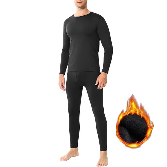 NKZNKZ Men's Winter Thermal Top and Bottom with Fleece Thermal Underwear for Men Polyester Top Bottom Underwear set for Cold Weather SIZE:XL