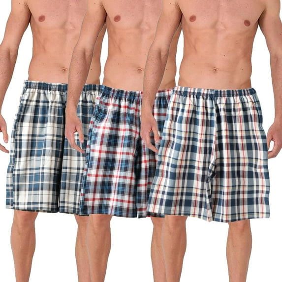 HardyComforts Men's Woven Pajama Shorts mens pajama sleep shorts Mens Pajama shorts 3-PACK-L