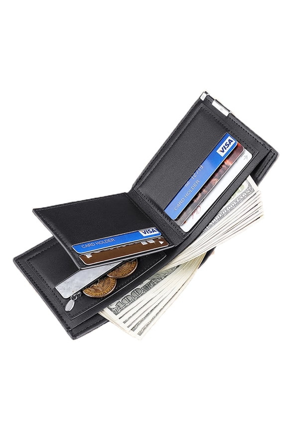 Mens Wallet Genuine Leather Slim Bifold Wallets For Men Simple RFID Front Pocket One Zippered Coin Pocket with 1 ID WindowBlack