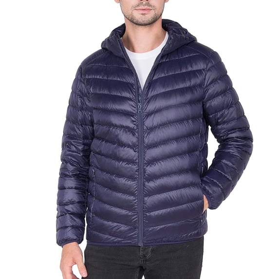 NKZNKZ Puffer jackets for men with hood Lightweight Packable Hooded Jacket Puffy Winter Jacket Coat Men's Warm Cotton Padded Jacket Blue SIZE:XXL