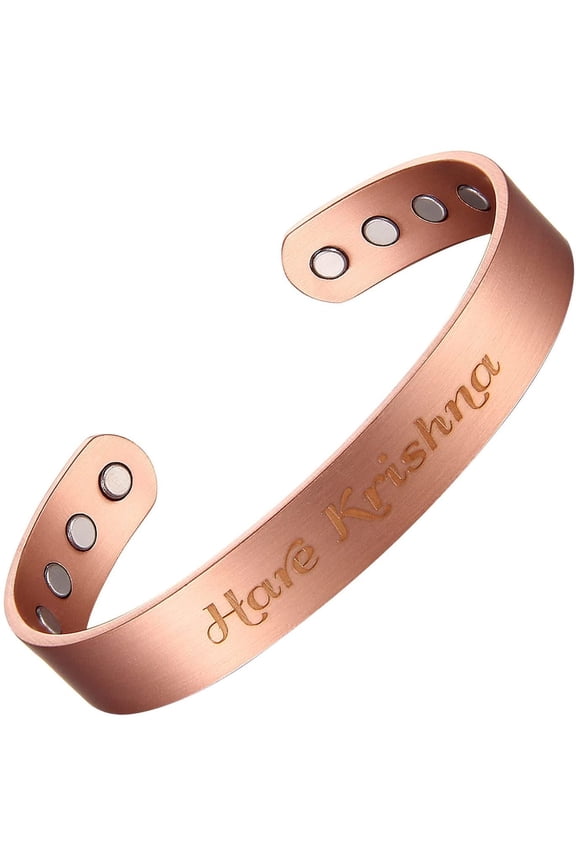 Hare Krishna Adjustable Copper Bracelet 8pcs Magnets for Men & Women Gift Bag 9.5mm
