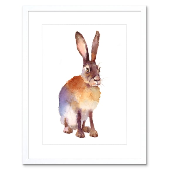 Hare Watercolour Isolated Art Print Framed Poster Wall Decor 9x7 inch