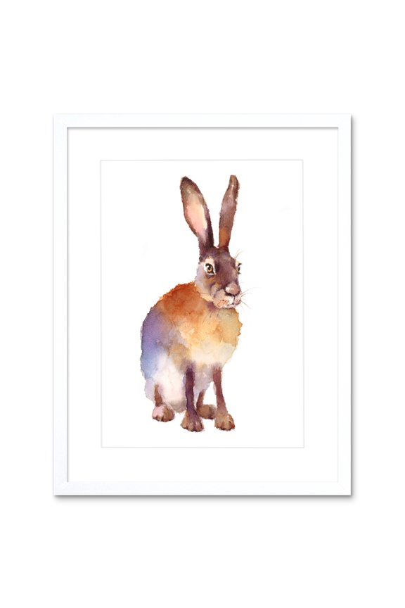 Hare Watercolour Isolated Art Print Framed Poster Wall Decor 9x7 inch