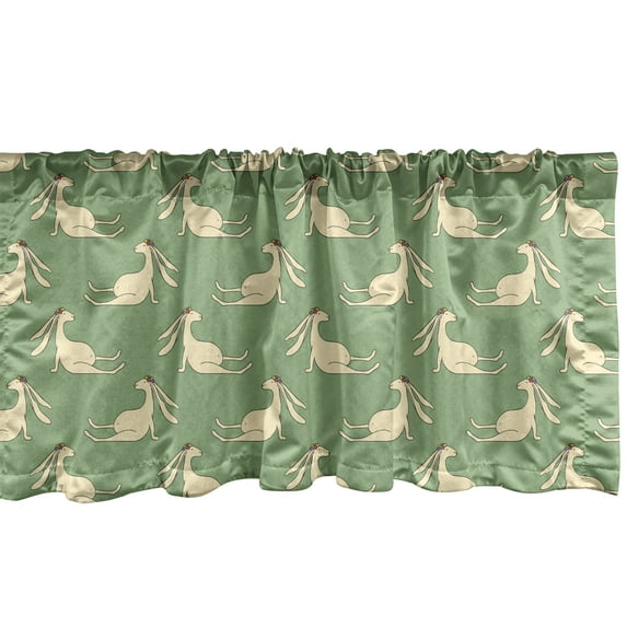 Hare Window Valance Pack of 2, Funny Animals Jackrabbits with Floral Wreath Wildlife Mammals Exotic Savannah, Rod Pocket Curtain Valances Kitchen Bedroom, 54" X 12", Cream Reseda Green, by Ambesonne