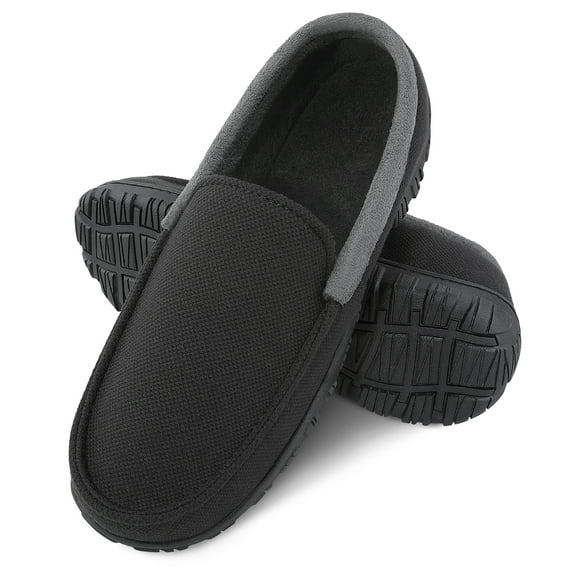​Harebell Men's Moccasin Slippers Memory Foam Slippers for Men Indoor Outdoor House Shoes Slip on Loafers Black US12