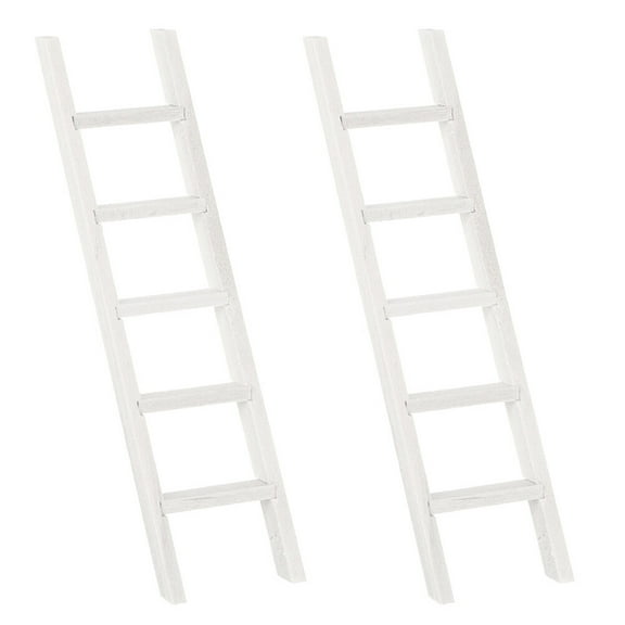 Hareemi 2-Piece White Wooden Ladder Decor Set, Simulated Furniture Model, Chic Photo Prop for Home and Events