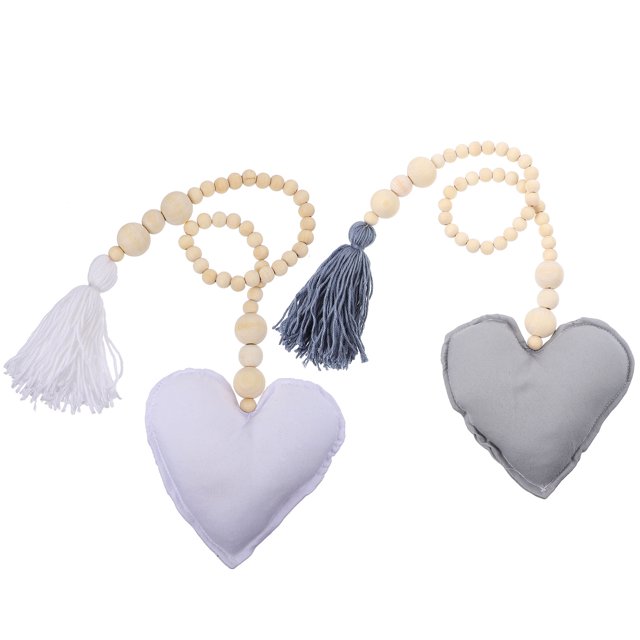 Hareemi 2pcs Wooden Beads Hanging Decors Party Heart Shape Pendants