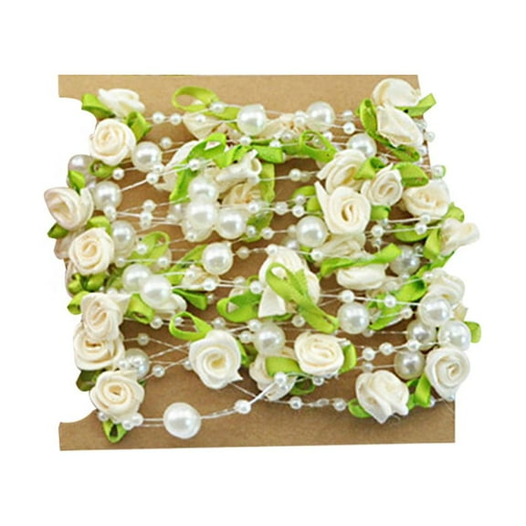 Homoyoyo Rose Flower Gar Pearls Beads Chain for Wedding Use White