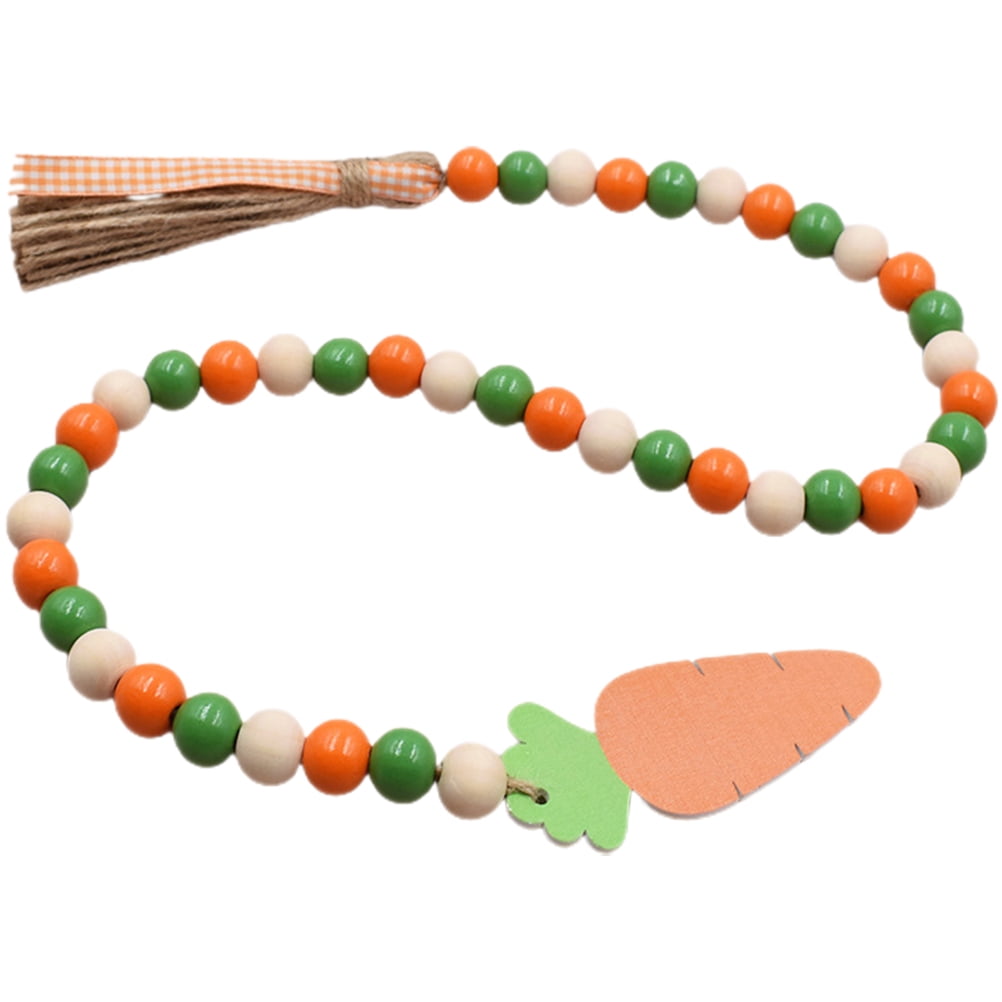 Hareemi Easter Wood Bead Garland Hanging Garlands Easter Wooden Farmhouse Beads Garland with Carrot Tag