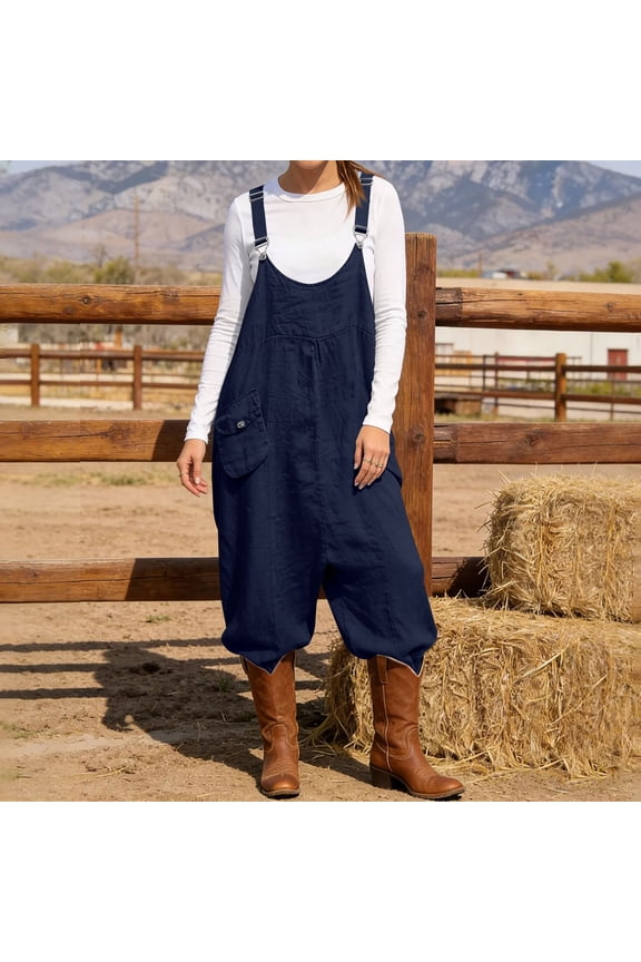 Harem Overalls for Women Loose Baggy Jumpsuits Cotton Linen One Piece Trousers Adjustable Straps Retro Boho Bib Pants Casual Loungewear