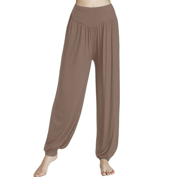 Harem Pants, Comdrip Womens Elastic Loose Casual Cotton Soft Yoga Sports Dance Harem Pants Boho Pants for Women Brown XL