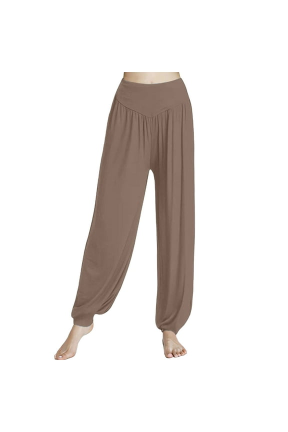 Harem Pants, Comdrip Womens Elastic Loose Casual Cotton Soft Yoga Sports Dance Harem Pants Boho Pants for Women Brown XL