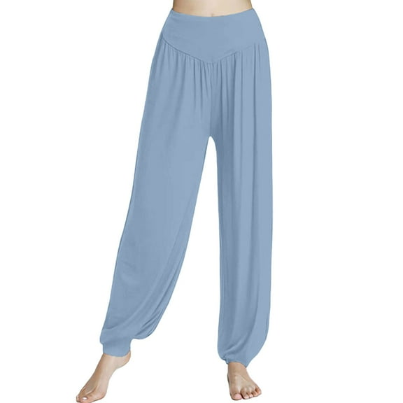Harem Pants, Comdrip Womens Elastic Loose Casual Cotton Soft Yoga Sports Dance Harem Pants Boho Pants for Women Light Blue S