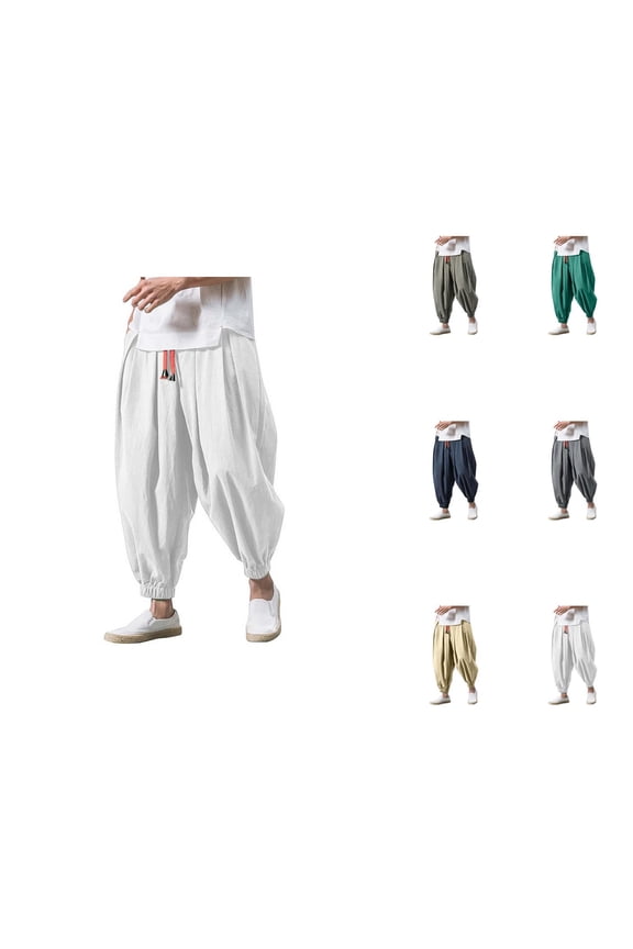 Harem Pants Men 2026 Casual Baggy Drawstring Drop Crotch Wide Leg Hippie Pants Trousers