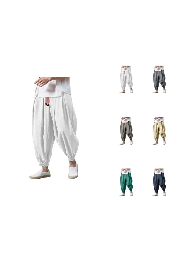 Harem Pants Men 2026 Casual Drop Crotch Baggy Drawstring Wide Leg Hippie Pants Trousers