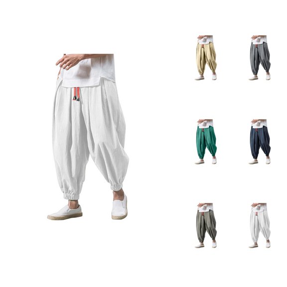 Harem Pants Men 2026 Casual Drop Crotch Drawstring Wide Leg Baggy Hippie Pants Trousers