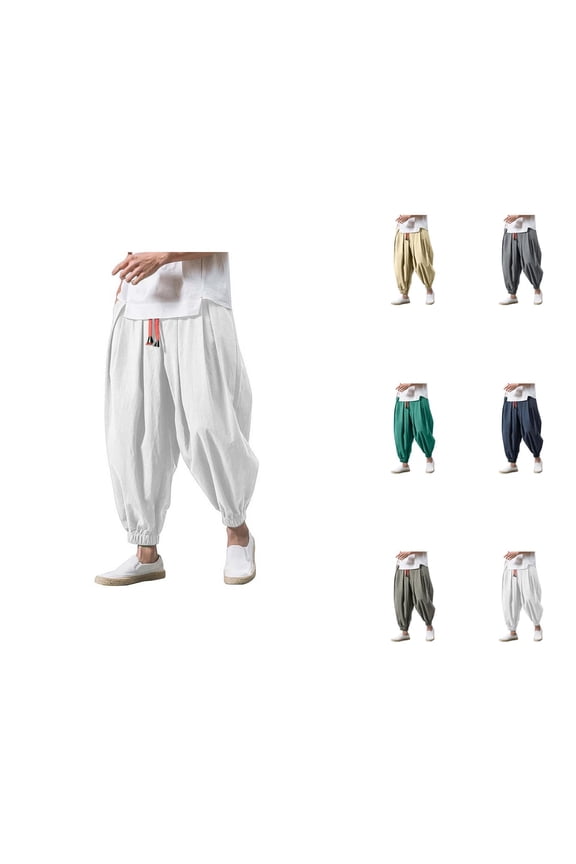 Harem Pants Men 2026 Casual Drop Crotch Drawstring Wide Leg Baggy Hippie Pants Trousers