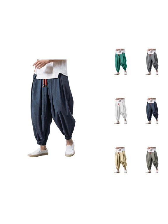 Harem Pants Men 2026 Casual Drop Crotch Wide Leg Drawstring Baggy Hippie Pants Trousers