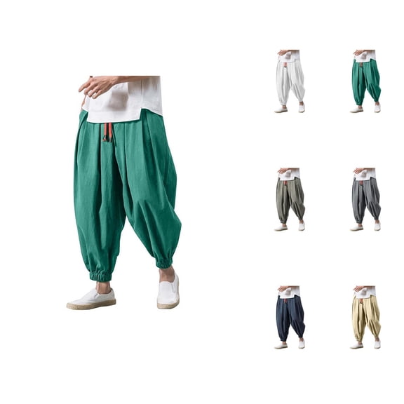 Harem Pants for Men 2026 Casual Drop Crotch Baggy Wide Leg Drawstring Hippie Pants Trousers
