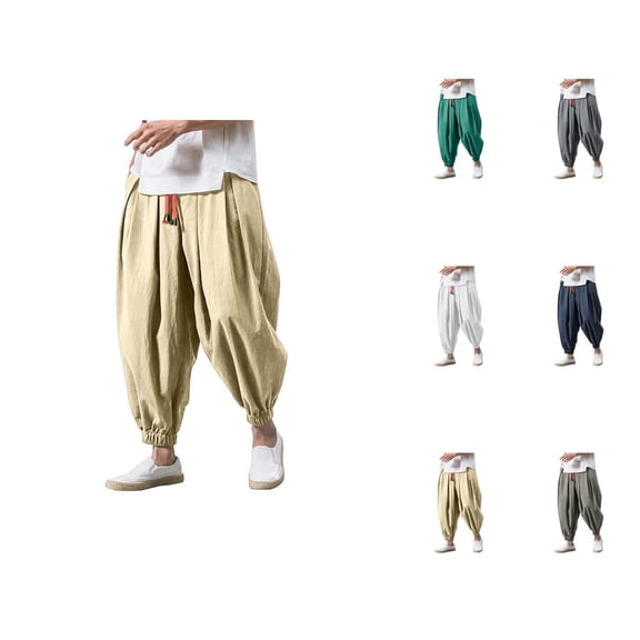 Harem Pants Men 2026 Casual Drop Crotch Wide Leg Drawstring Baggy Hippie Pants Trousers