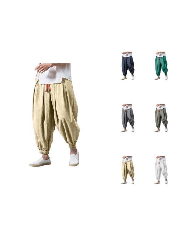 Harem Pants for Men 2026 Trendy Wide Leg Baggy Drop Crotch Drawstring Hippie Pants Trousers