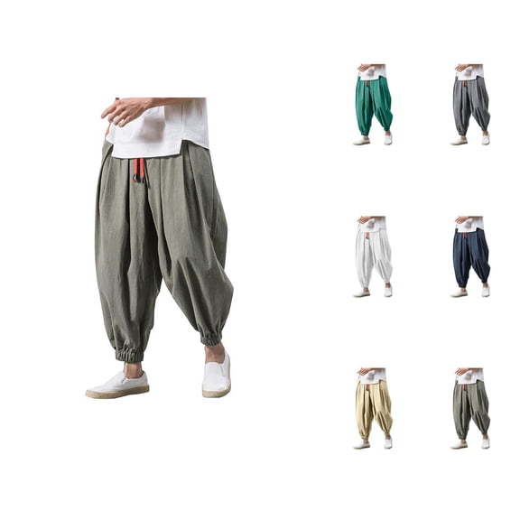 Harem Pants Men 2026 Casual Drop Crotch Wide Leg Drawstring Baggy Hippie Pants Trousers