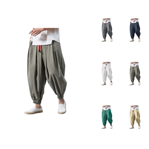 Harem Pants Men 2026 Casual Wide Leg Drawstring Drop Crotch Baggy Hippie Pants Trousers