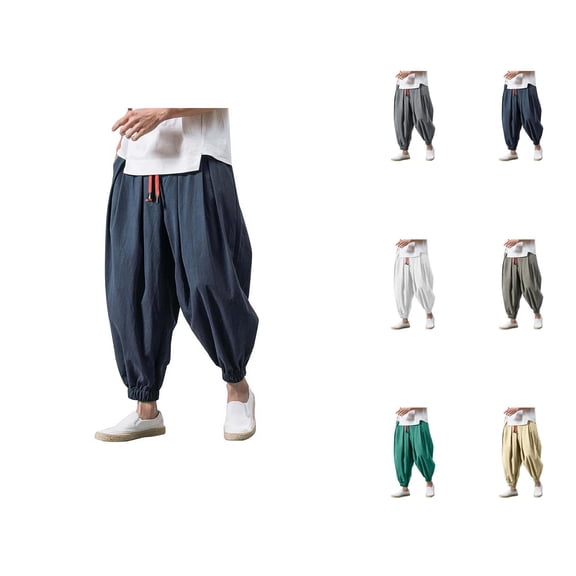 Harem Pants Men 2026 Casual Wide Leg Drawstring Drop Crotch Baggy Hippie Pants Trousers