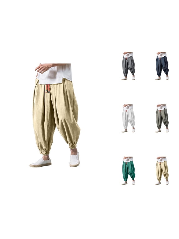Harem Pants Men 2026 Casual Wide Leg Drawstring Drop Crotch Baggy Hippie Pants Trousers