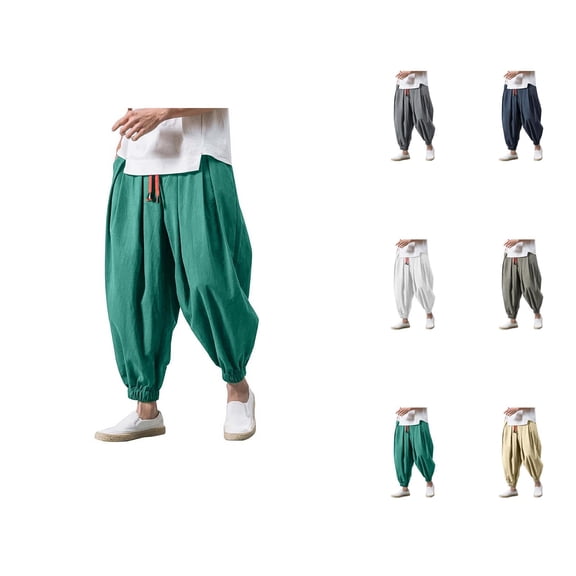 Harem Pants Men 2026 Casual Wide Leg Drawstring Drop Crotch Baggy Hippie Pants Trousers