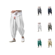 Harem Pants Men 2026 Casual Wide Leg Drawstring Drop Crotch Baggy Hippie Pants Trousers