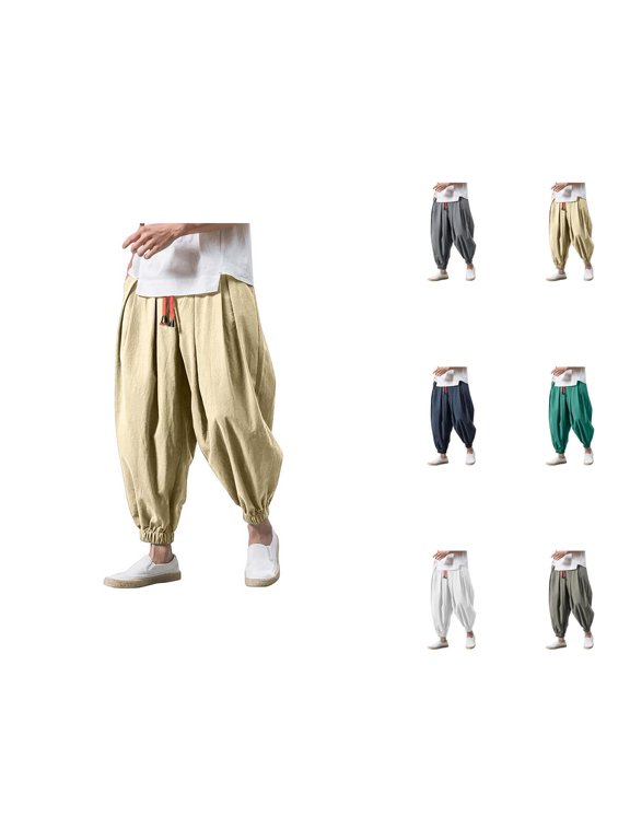 Harem Pants for Men 2026 Casual Drop Crotch Baggy Drawstring Wide Leg Hippie Pants Trousers