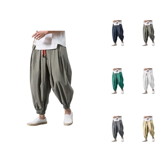 Harem Pants Men 2026 Fashion Wide Leg Baggy Drop Crotch Drawstring Hippie Pants Trousers