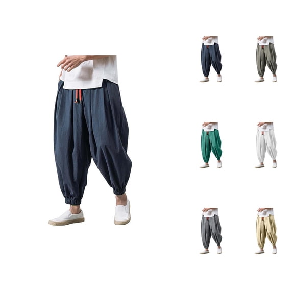 Harem Pants Men 2026 Fashion Wide Leg Baggy Drop Crotch Drawstring Hippie Pants Trousers