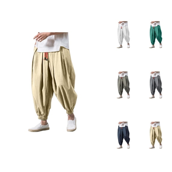 Harem Pants for Men 2026 Casual Drop Crotch Baggy Wide Leg Drawstring Hippie Pants Trousers