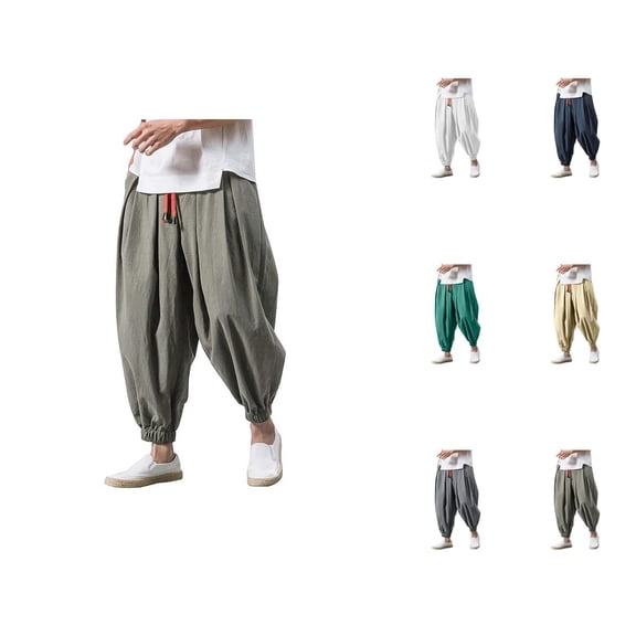 Harem Pants Men 2026 Trendy Drawstring Wide Leg Baggy Drop Crotch Hippie Pants Trousers