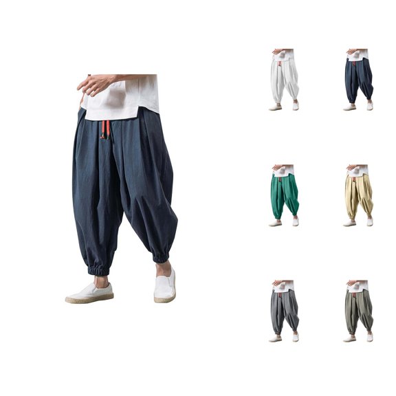 Harem Pants Men 2026 Trendy Drawstring Wide Leg Baggy Drop Crotch Hippie Pants Trousers